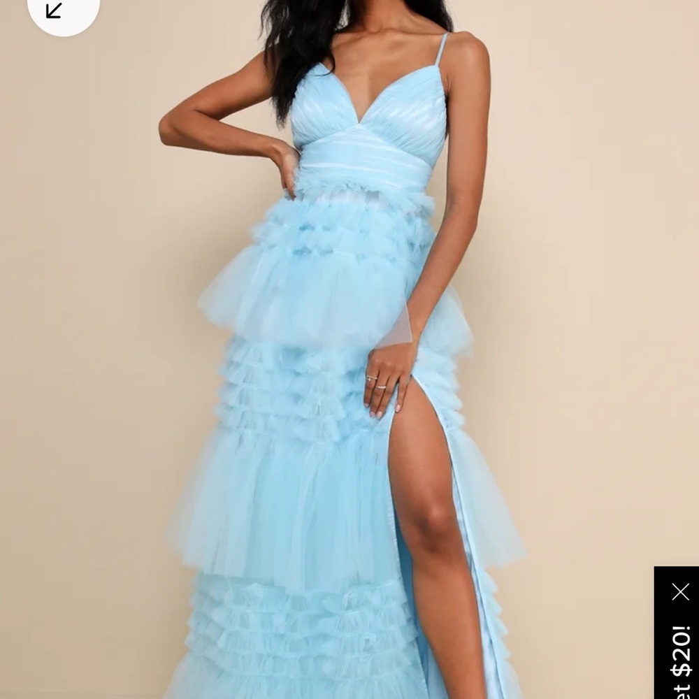 Blue Tulle Tiered Ruffled Maxi Dress